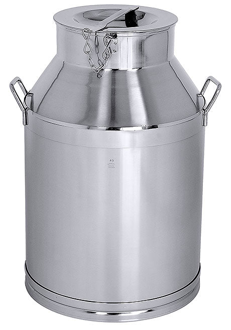 Edelstahl-Milchkanne mit Deckel.