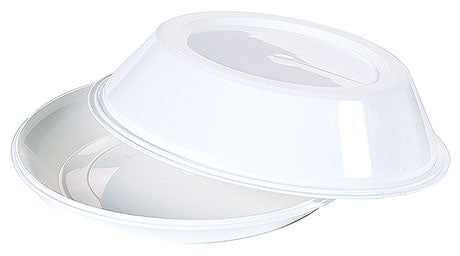 Weiße Kunststoff-Abdeckhaube für Teller.