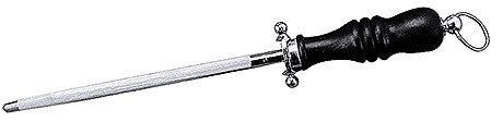 Wetzstahl mit schwarzem Griff.