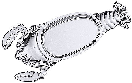 Hummerförmige silberne Servierplatte.