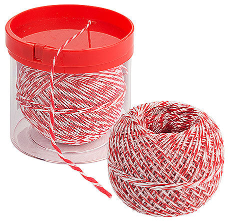 Rotes Küchengarn in Plastikbehälter.