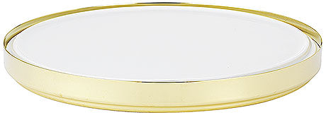 Goldener Teller mit weißer Oberfläche.