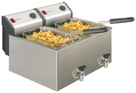 Fritteuse mit Pommes frites.