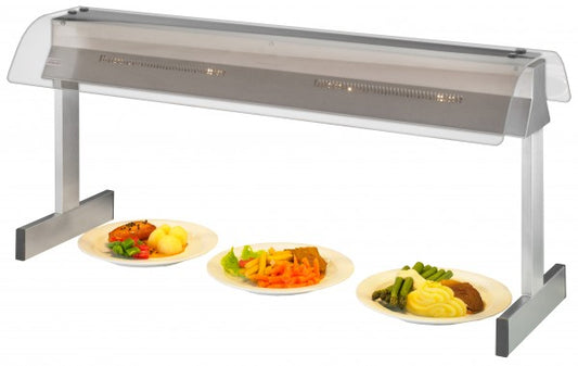 Wärmelampe über Speisen im Buffet.