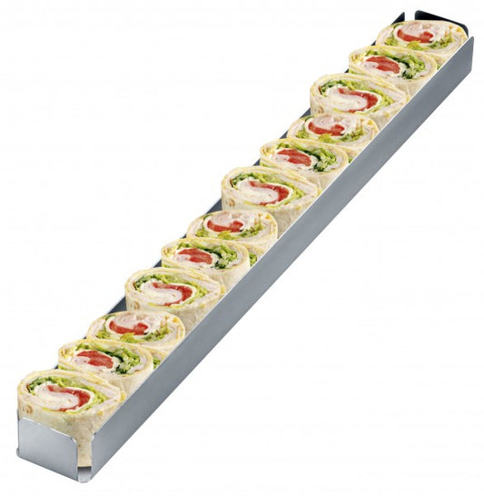 Fingerfood-Röllchen auf einem Tablett.