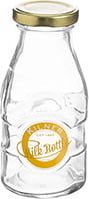 Leere Glasflasche mit goldenem Deckel.
