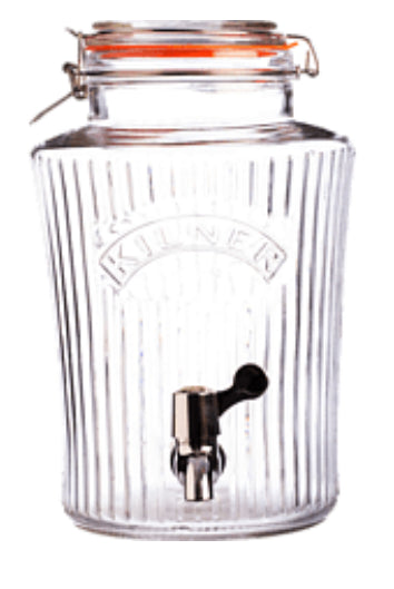 Glasbehälter mit Zapfhahn.