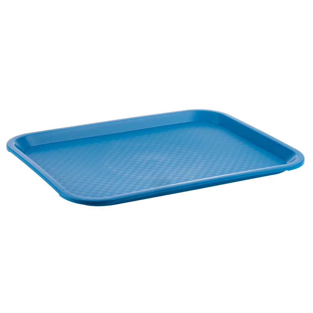Blaues Tablett mit rutschfester Oberfläche.