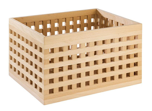 Holzkiste mit Gittermuster.