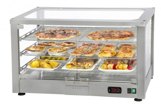 Wärmeschrank mit verschiedenen Speisen.