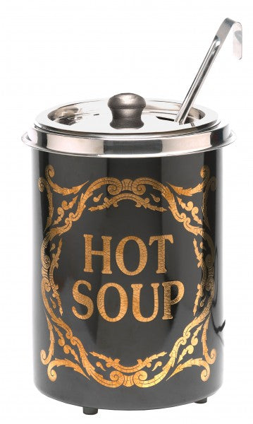 Suppentopf mit "Hot Soup"-Aufschrift.