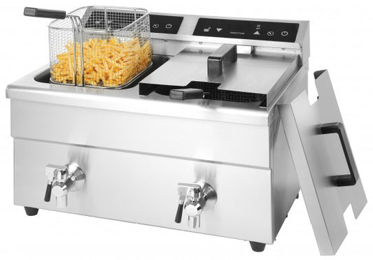 Fritteuse mit Pommes frites.