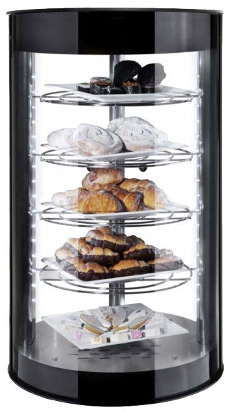 Bäckereivitrine mit verschiedenen Backwaren.