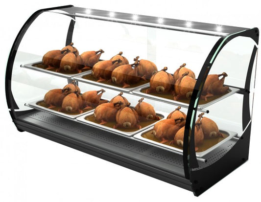 Wärmeschrank mit gebratenen Hähnchen.