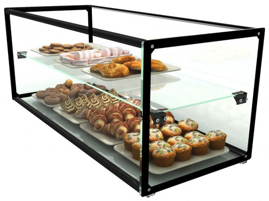 Vitrine mit Gebäck und Snacks.