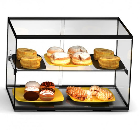Vitrine mit Gebäck und Süßigkeiten.