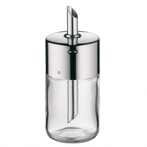 Zuckerspender aus Glas und Metall.