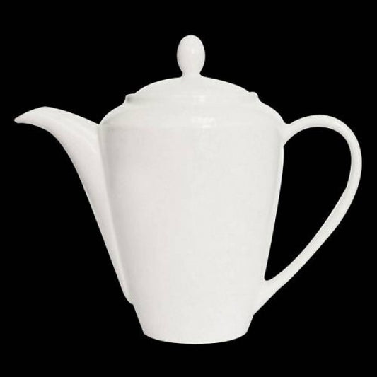 Weiße Teekanne auf schwarzem Hintergrund.