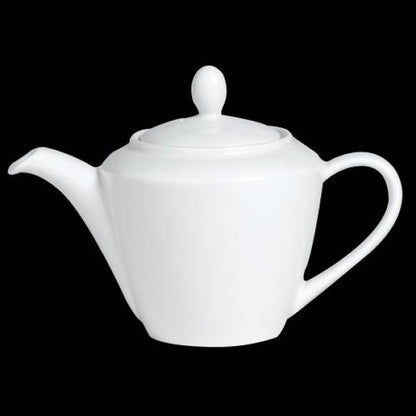 Weiße Teekanne auf schwarzem Hintergrund.