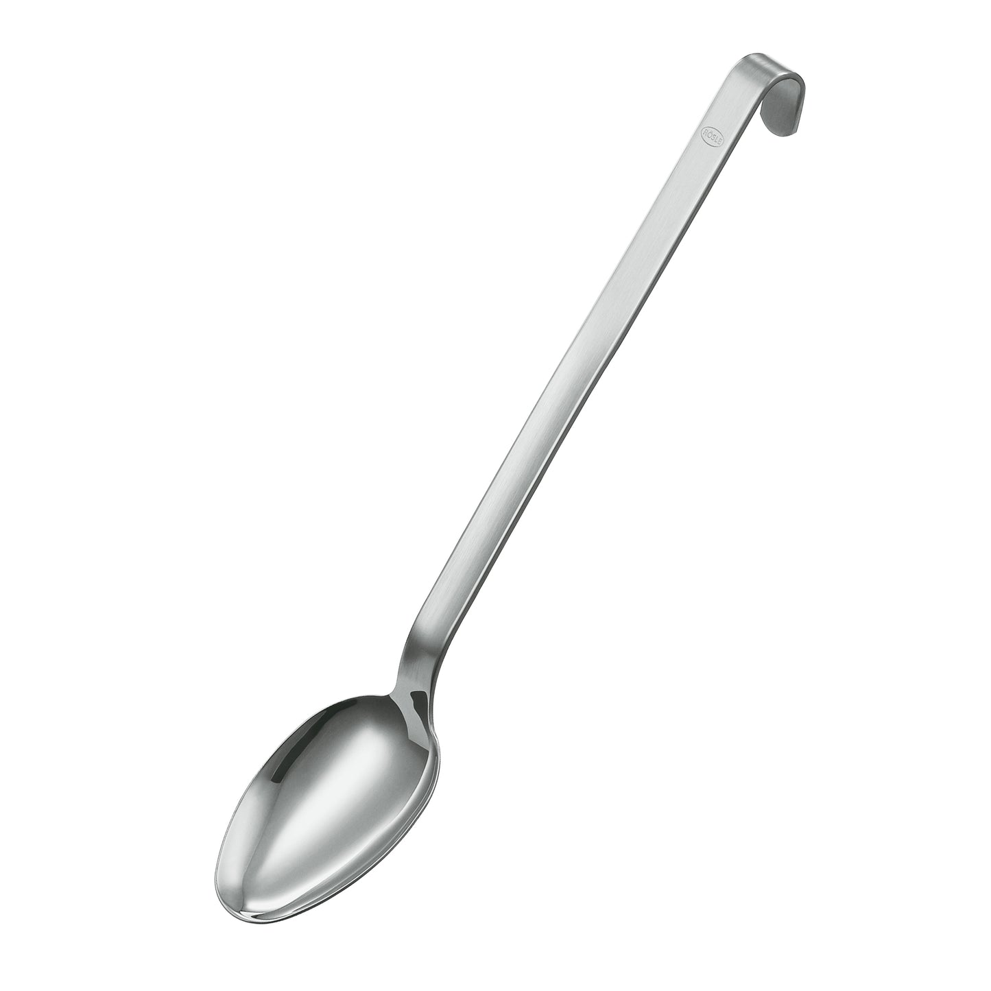 Silberner Servierlöffel mit Haken.