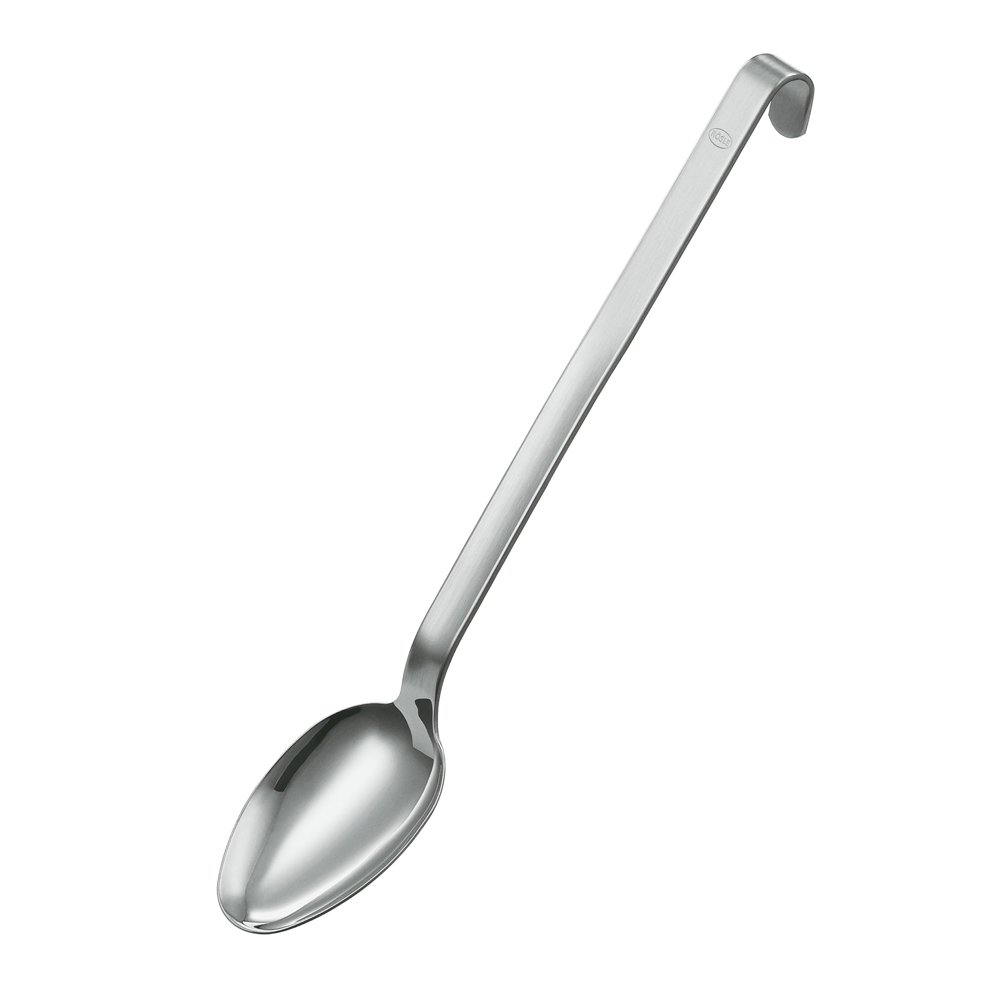 Silberner Servierlöffel mit Haken.