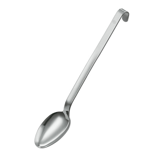 Silberner Servierlöffel mit Haken.