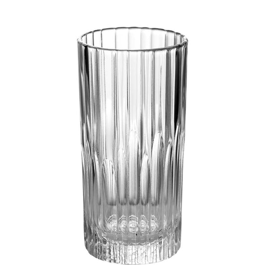 Geripptes Trinkglas, transparent, hoch.