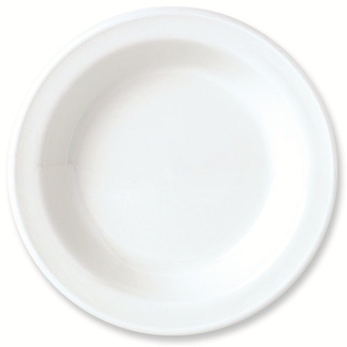 Weißer, leerer Porzellanteller oben.