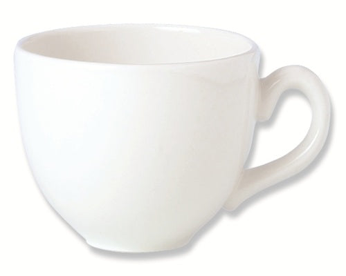 Weiße Tasse auf weißem Hintergrund.