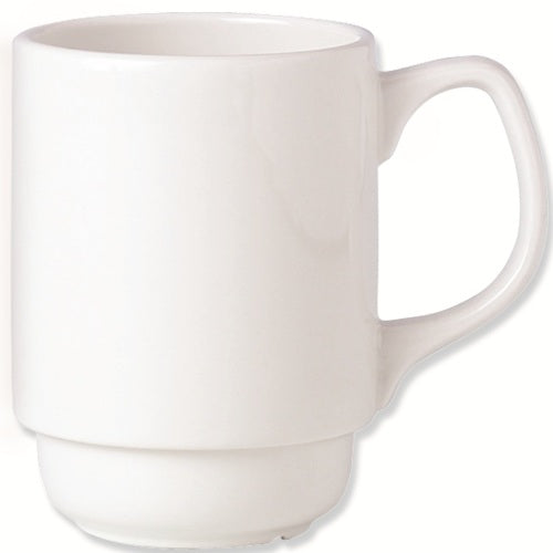 Weiße Tasse mit Henkel.