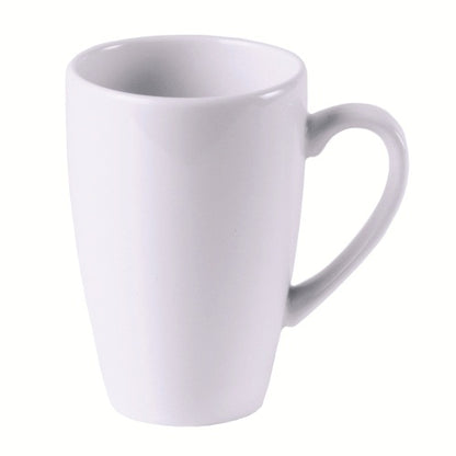 Weiße Tasse mit Henkel.