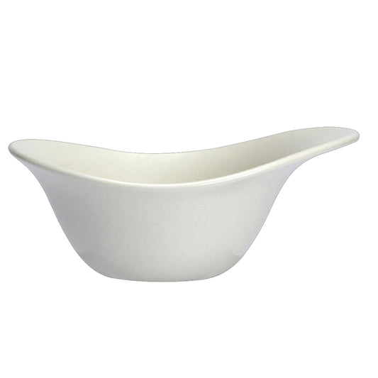 Weiße, geschwungene Porzellanschale.