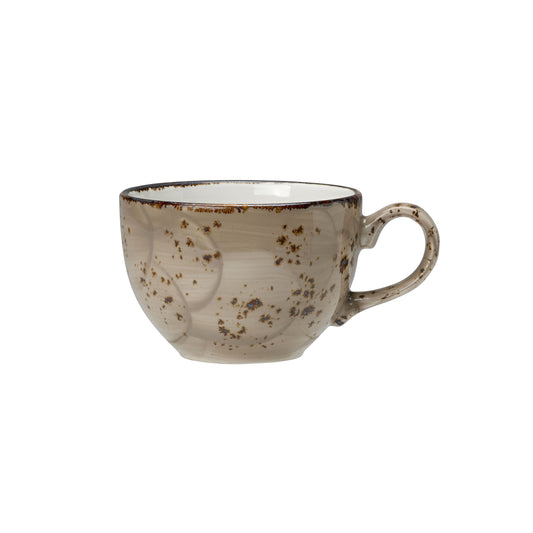 Keramiktasse mit gesprenkeltem Design.