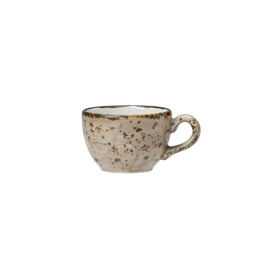 Keramiktasse mit gesprenkeltem Design.