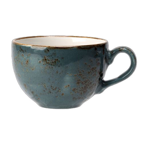 Blaue Keramiktasse mit Henkel.