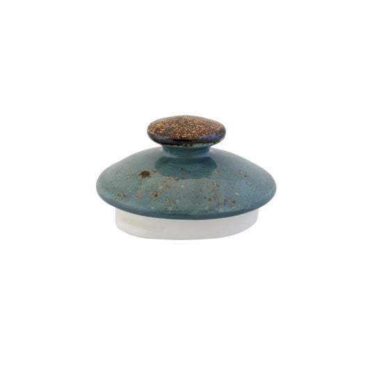Keramikdeckel mit blauem Knauf.