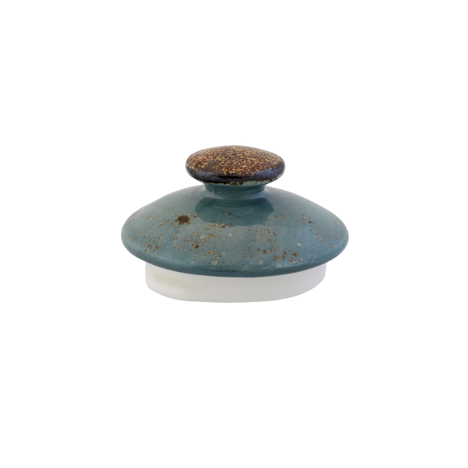 Keramikdeckel mit blauem Knauf.