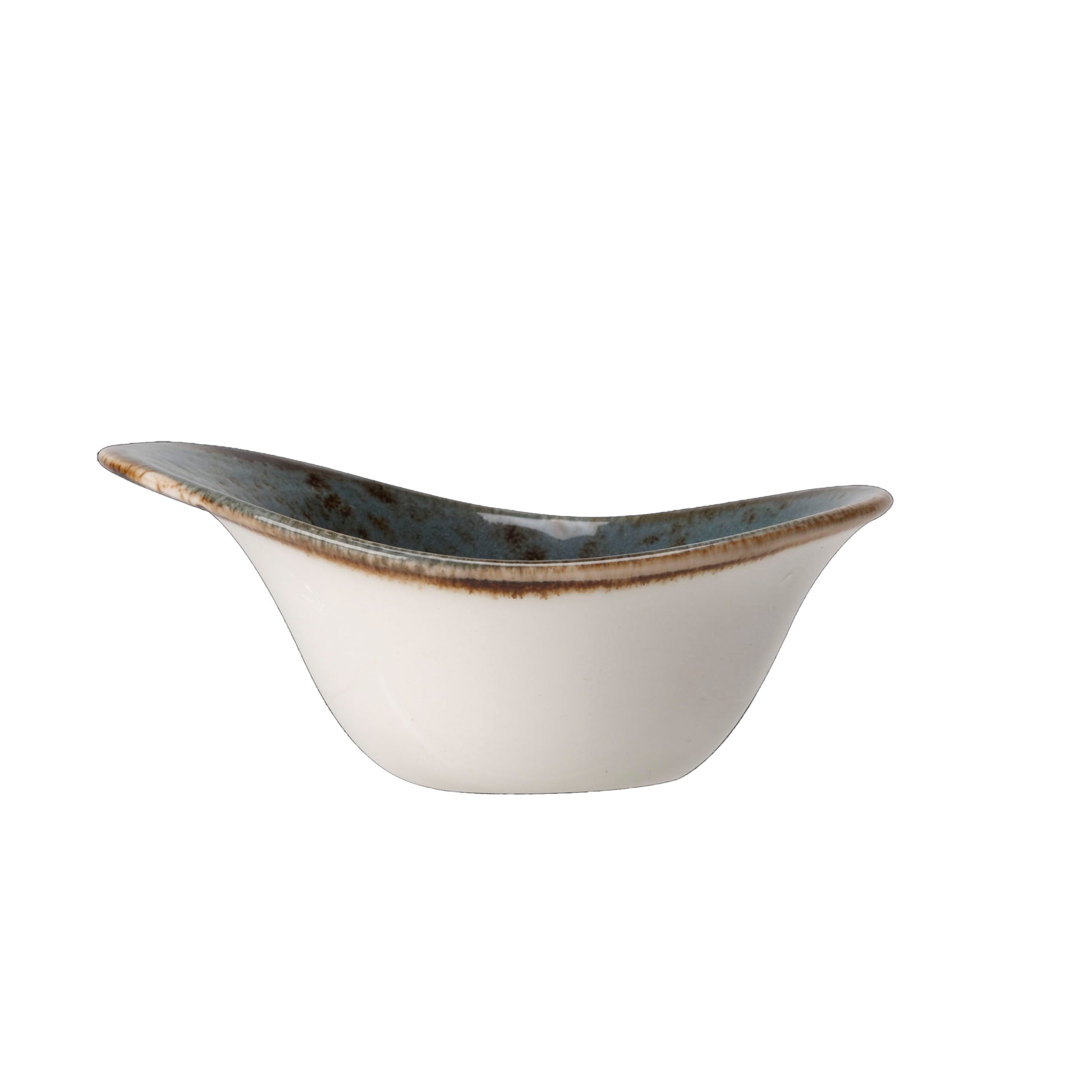 Keramikschale mit blauem Rand.
