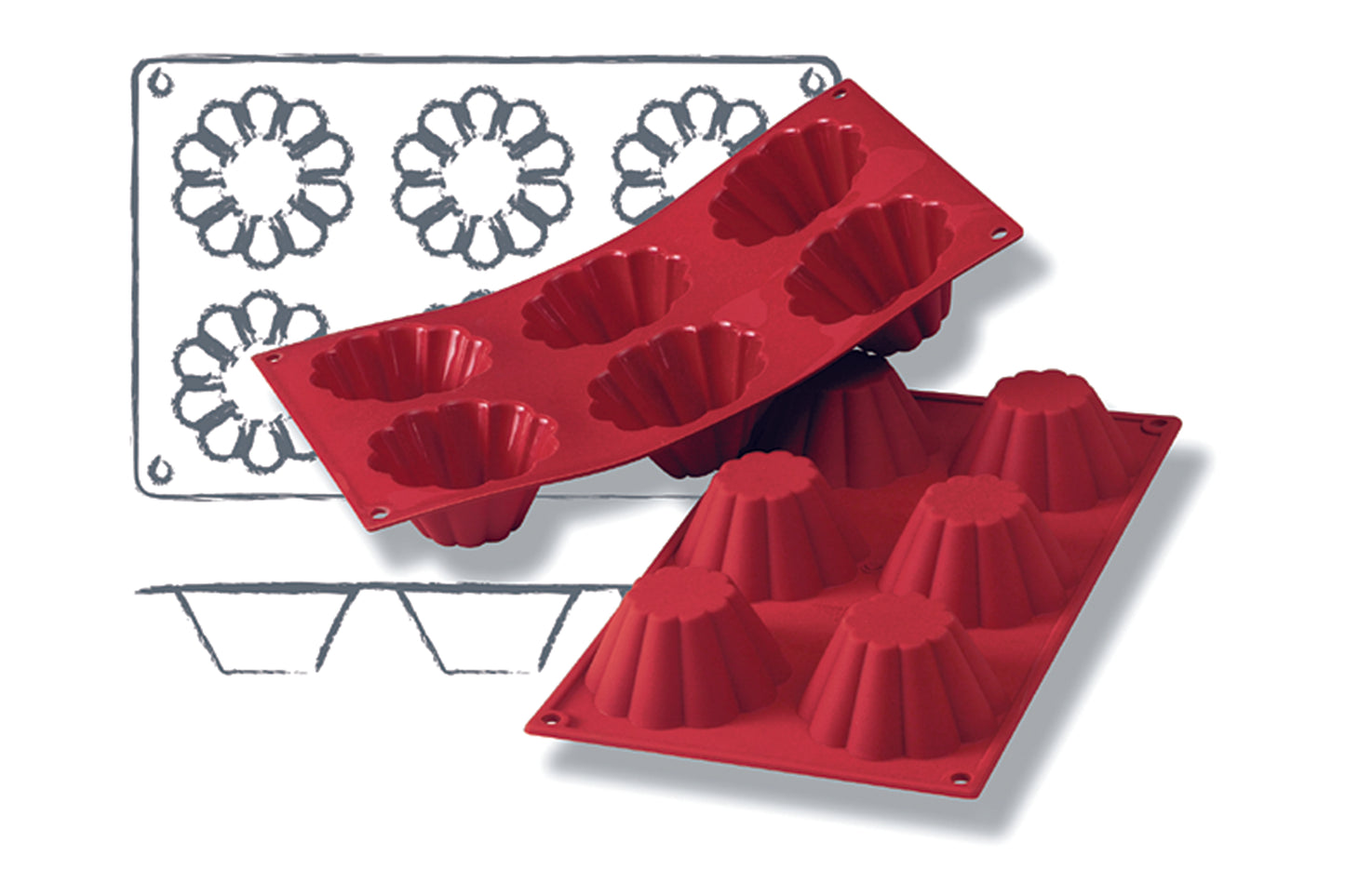 Rote Silikonbackformen für Gastronomie.