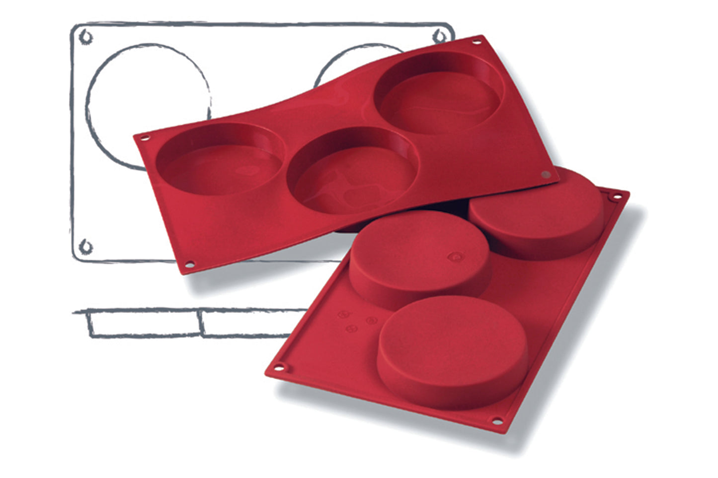 Rote Silikonformen für Gastronomie.