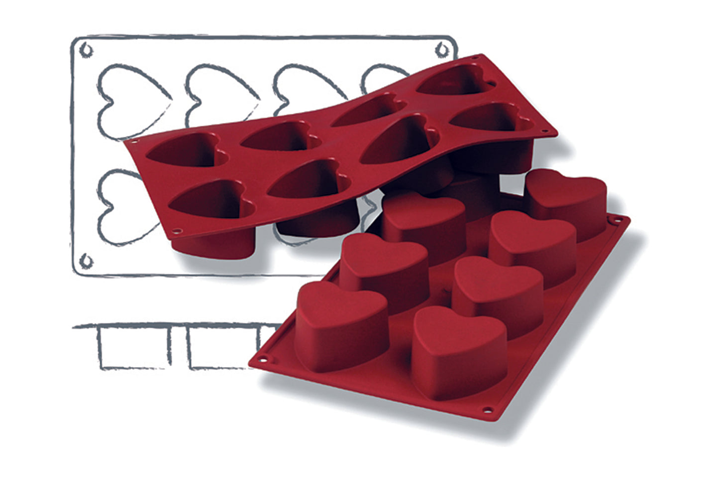 Herzförmige Silikonbackform für Gastronomie.