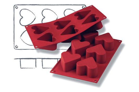 Herzförmige Silikonbackformen für Gastronomie.