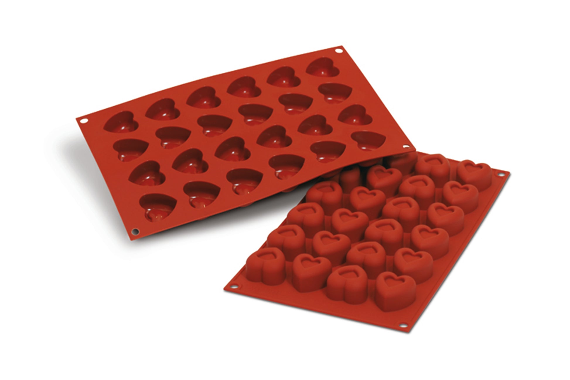 Herzförmige Silikonformen für Desserts.