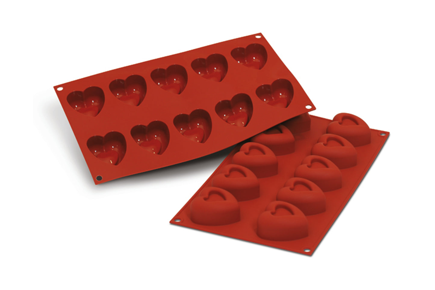 Herzförmige Silikonformen für Desserts.