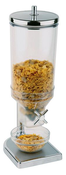 Cornflakes-Spender mit Schüssel darunter.