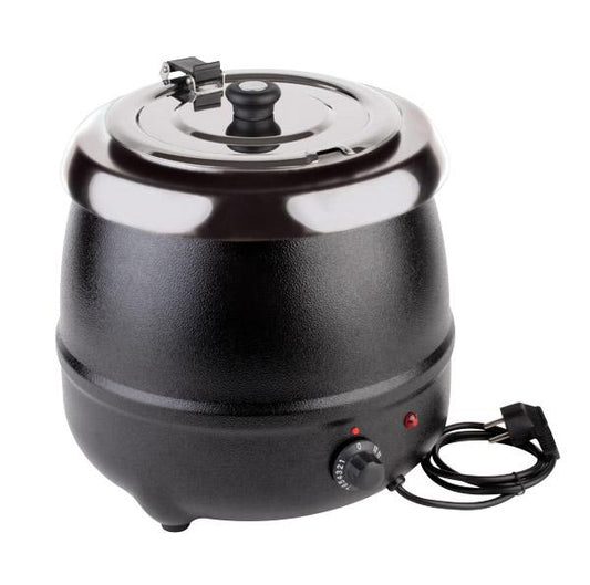 Schwarzer Suppentopf mit Thermostat.