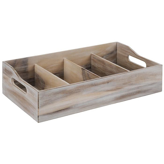 Holztablett mit Fächern, Griffe.