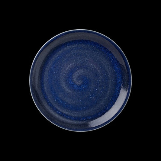 Blauer Teller mit Spiraldesign.