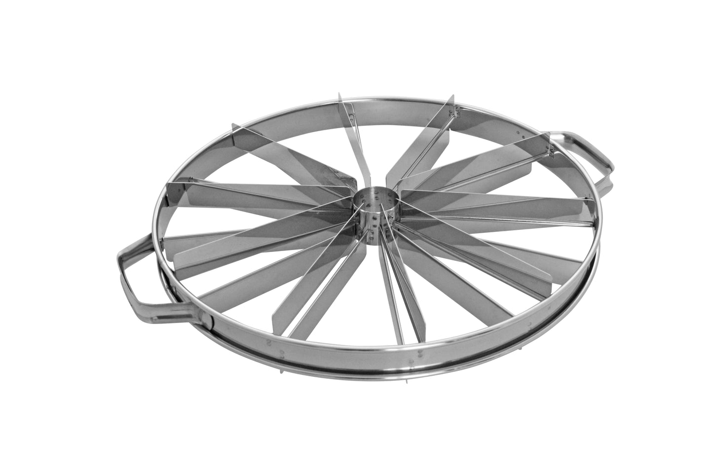 Edelstahl-Gastronomie-Rundtablett mit Fächern.