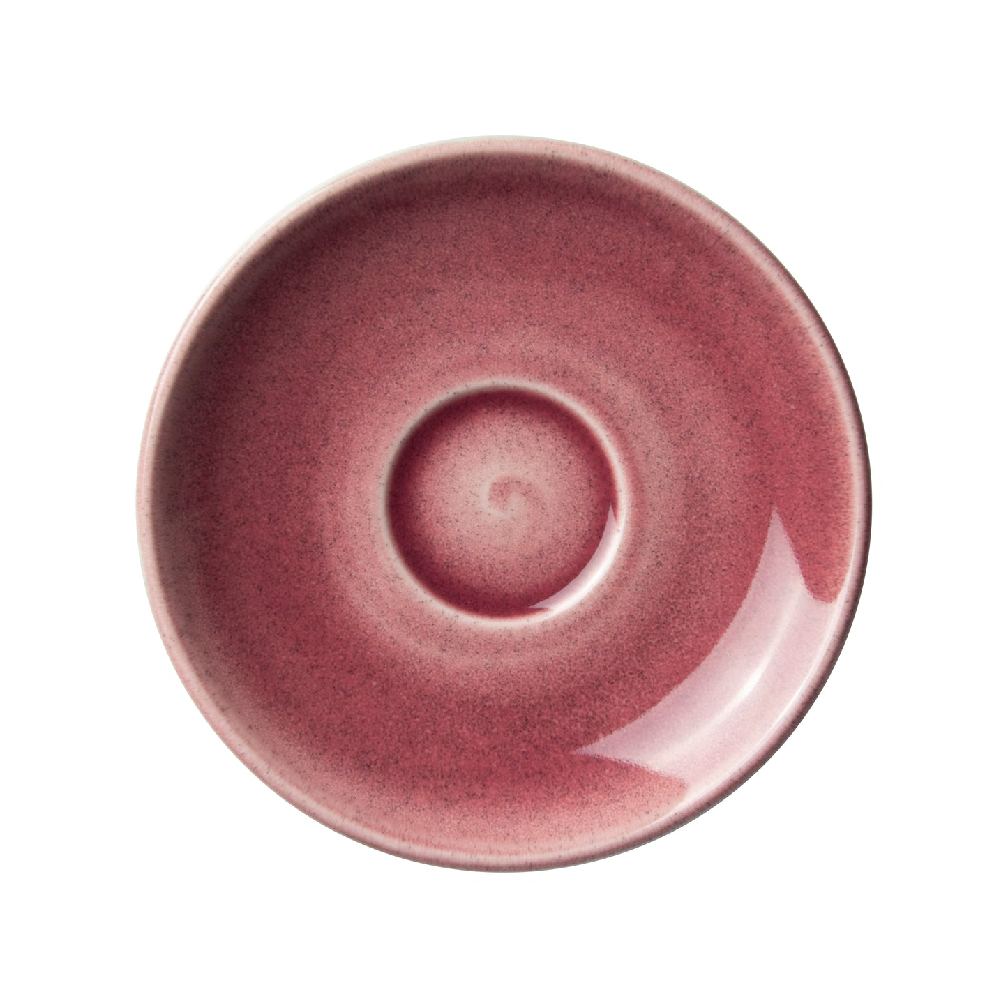 Roter Teller mit Spiraldesign.